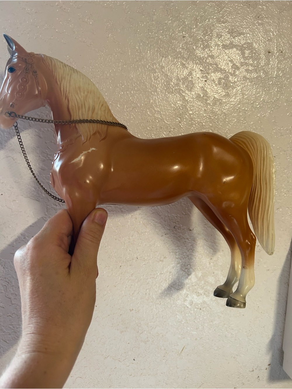 Vintage Tan Plastic Horse Figure with Cream Mane